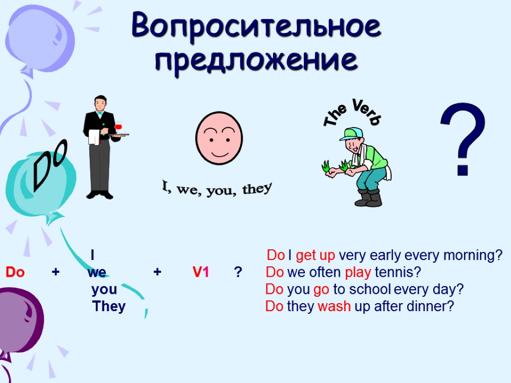 Вопросительное предложение The Verb I, we, you, they Do ? I Do I get